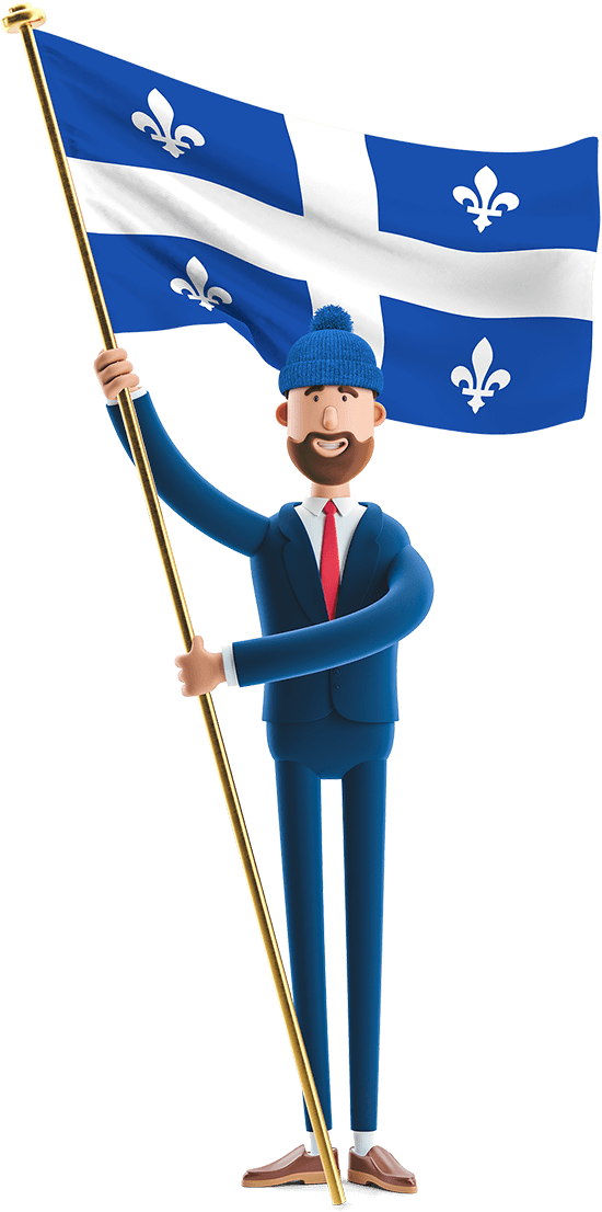Billy holding a Québec flag